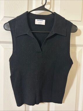 Old Navy Black Ribbed Sleeveless Collared Tank Top
